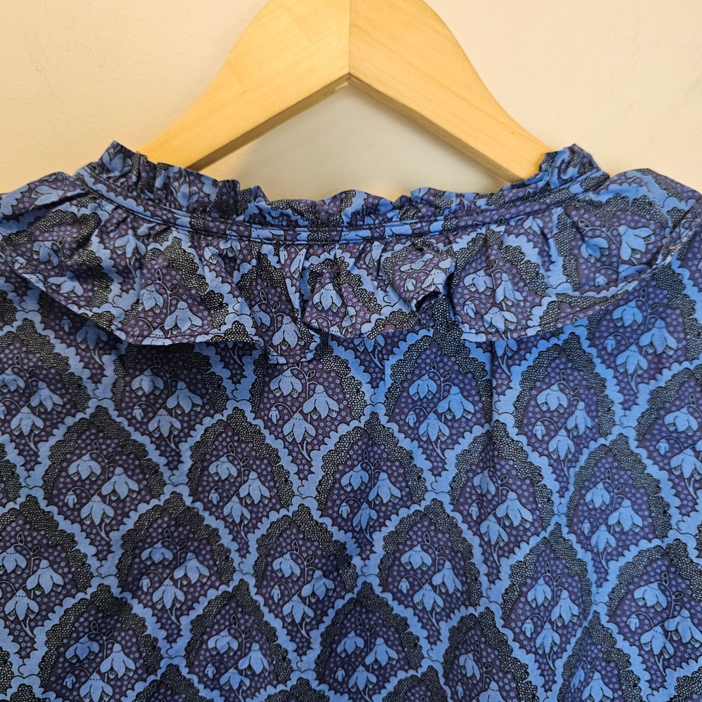 Washco‎ Blue Cotton Ruffle Long Sleeve Folk Blouse Heritage Floral Size XL - Picture 6 of 9
